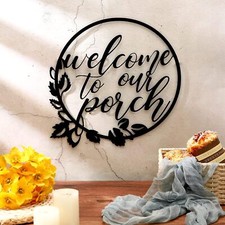 Welcome to Our Porch Metal Sign Black 11.8 Inch Wall Hanging Decor for