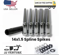 24Pcs Chrome 4.5" Spline M14x1.5 Spike Lug Nut+Key Fit 2019-2022 Dodge Ram1500