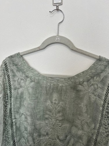 Democracy Women's Mineral Wash Crochet Butterfly Sleeve Top Size large Green - Picture 6 of 9