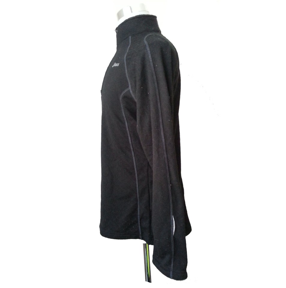 ASICS Men Size S Fleece Black Runner Athletic Quarter Zip Long Sleeve