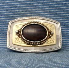 Classic Western Belt Buckle Cowboy Cowgirl Brown Banded Agate Vtg 80s  .GTA920
