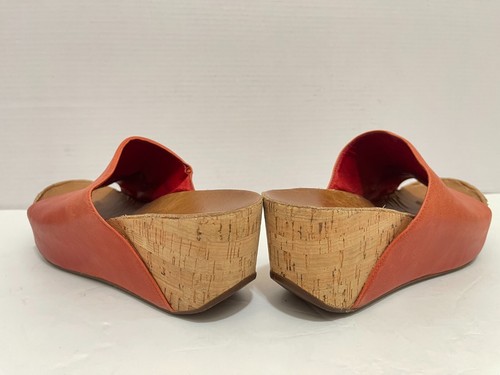 Chocolat Blu Manny Womens Burnt Orange Leather Open Toe Wedge Sandal SZ 7.5 cork - Picture 9 of 20
