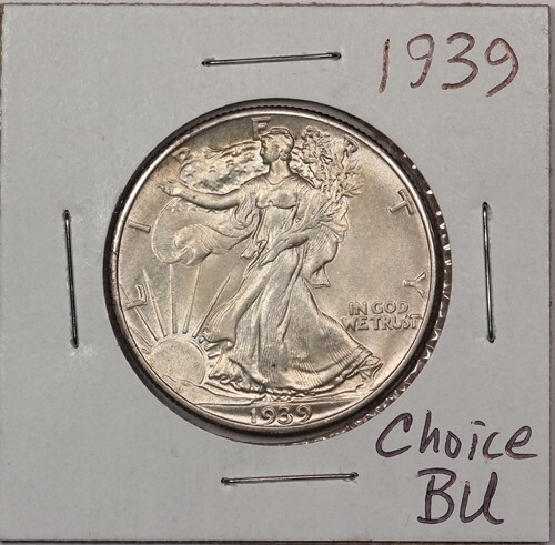 1939 Choice BU Walking Liberty Half Dollar- Lustrous, Light Toned, Start 99c NR! - Bild 3 von 3