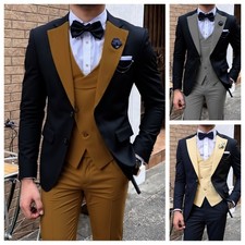 Mens 3Pcs Suit Groomsmen Formal Wedding Homecoming Prom Party Tuxedo Suit M L XL