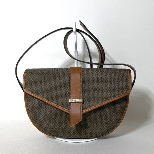 Yves Saint Laurent Shoulder Bag Khaki PVC Leather 6.1x5.1x1.2 in