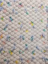 Vintage 1980s Baby Crib Quilt w/Yarn Ties Infant Blanket Balloons Please Read