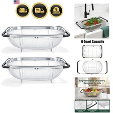 2 Pack Over the Sink Oval Colander for Kitchen, Stainless Steel Fine Mesh 6 Q...