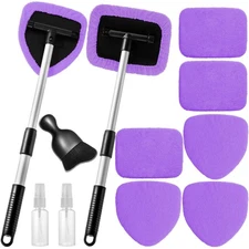 Car Window Cleaning Kit with 6 Microfiber Pads & 2 Spray Bottles Purple
