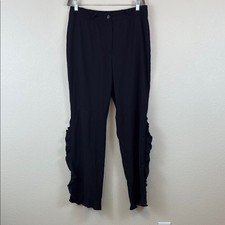 Escada 100 Wool Black Wide Leg Pants with Ruffle Detail Size 42