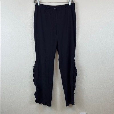 Escada 100% Wool Black Wide Leg Pants with Ruffle Detail Size 42