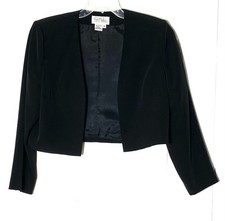 BOB MACKIE Boutique Vintage Black Short Crop Bolero Jacket Dress Top 10  M VTG