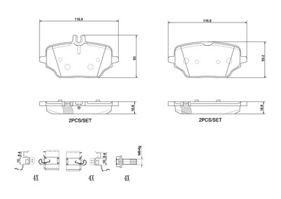 BREMBO P 50 162 Bremsbelagsatz, Scheibenbremse for MERCEDES-BENZ