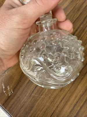 VTG Clear Press Cut Crystal Glass Perfume Bottle Flower Stopper Hob Star  Deco