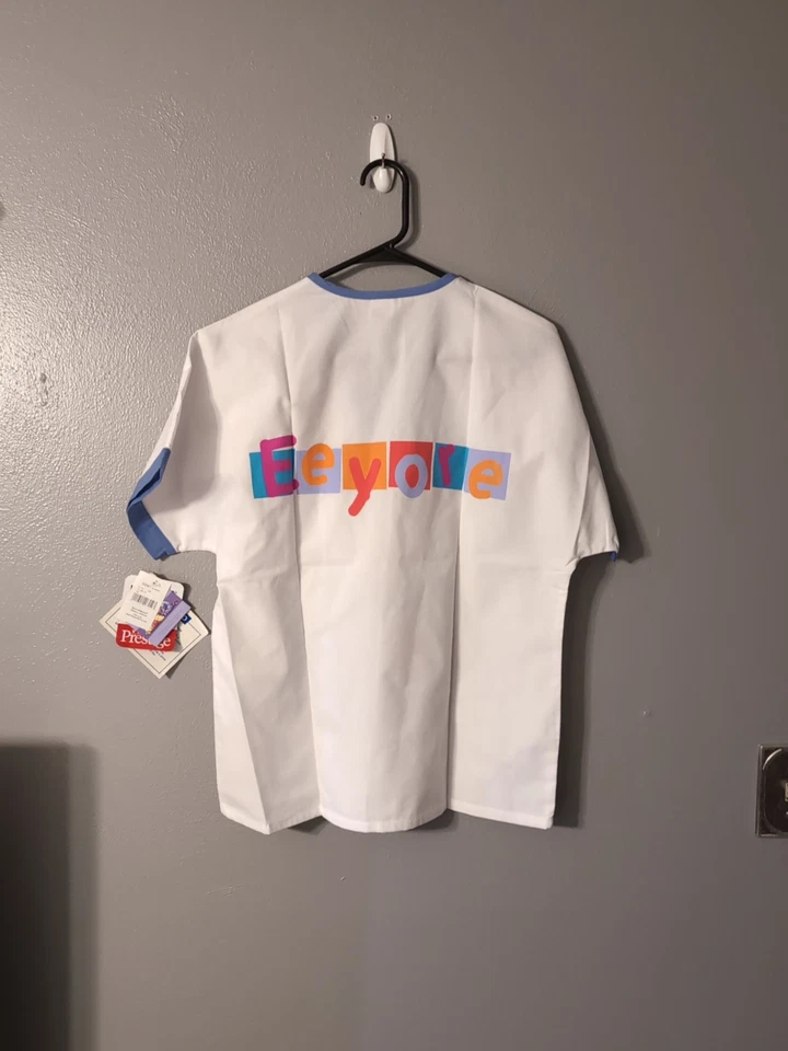 Disney Eeyore Scrub Top White Blue Trim V Neck Size XS Graphic NWT - Image 4 of 4