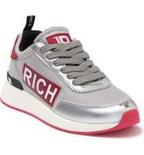 495 - JOHN RICHMOND Silver and Red Logo Sneaker Women's 7 EU 37 