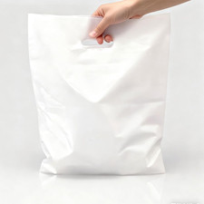 White Plastic Bag With Die Cut Handle 9" x 12" White Merchandise Bags 100 Pack f