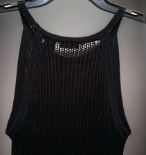 NWT Tahari Open Knit Ribbed Maxi Dress / Cover-Up Womens Sz XS Black Side Slits 