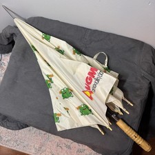 VTG EUC Promotional Auggie Frog Umbrella Wood White Rare