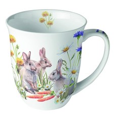 Ambiente Kaffee / Tee Porzellan Jumbo Tasse  400 ml  Ostern Hasen Wiese Blumen