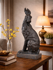 Large Sitting Hare Sculpture | Bronze Effect Hare Statue | Country Home Decor