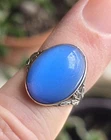 ~VINTAGE~ART~DECO~STERLING~SILVER~w/~BLUE~CATS~EYE~QUARTZ~RING~ADJUSTABLE~SIZE~6