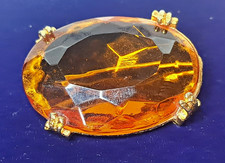 vintage Edwardian amber colour,large oval glass stone brooch lovely colour!