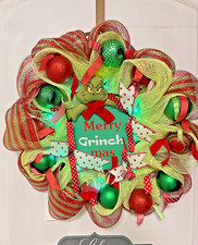 Merry Grinchmas, Grinch Door Wreath Christmas wreath with Lights