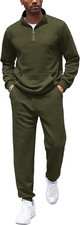 COOFANDY Men's Tracksuit 2 Piece Quarter Zip Sweatsuit X-Large, Army Green