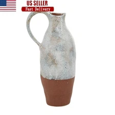 Handmade Ceramic Vase W/ Terracotta Accents Rustic Home Decor Dried Flowers New
