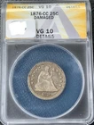 1876-CC 25c Seated Liberty Silver Quarter ANACS VG Details Damaged