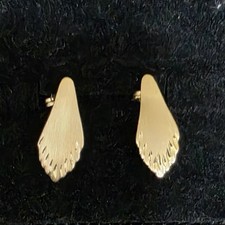 14K Yellow Gold Leaf Stud Earrings 18 mm x 8 mm with Backs Marked 14K