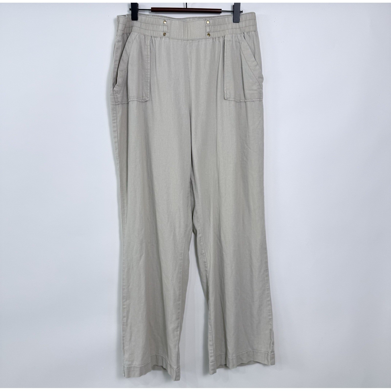 Ci Sono Linen Blend Pants Womens Sz XL Beige Straight Leg Pockets Elastic Waist