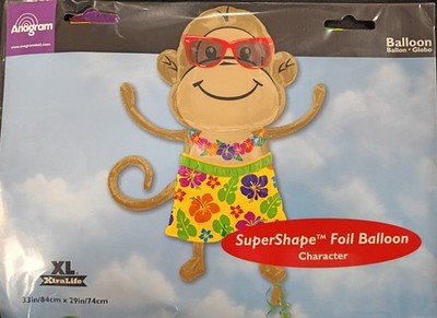 33'' Hawaiian Luau Summer Beach Boy Monkey Mylar Balloon