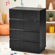4 Drawer Chest Dresser - Bedroom Fluted Tall Nightstand Wood Anti-Tip Black