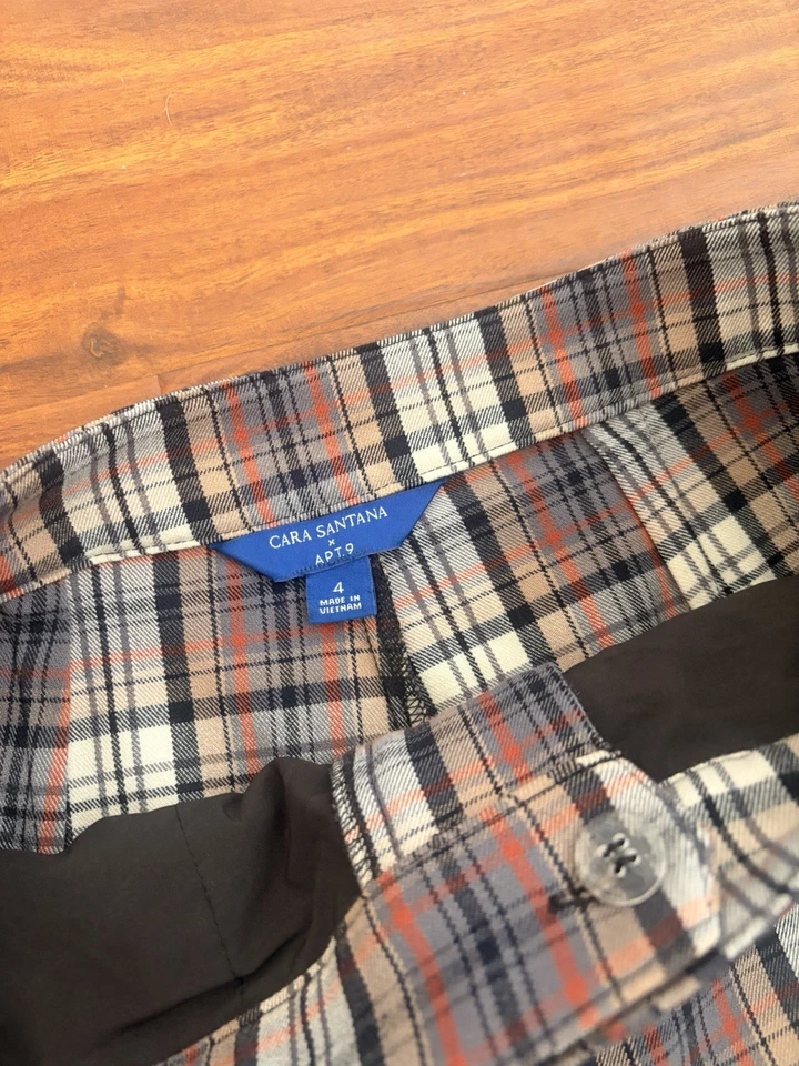 Cara Santana X Apt9 Brown Multi Plaid Wide Leg Trousers Size 4 - Image 3 of 4