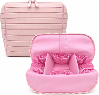 Parallel Traveler Makeup Bag for Women, Fold Down Stand-Up Striped Makeup Organi