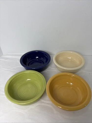 4 Vintage Fiestaware 4 3/4" fruit Berry bowl Set  Blue Cream Yellow Green