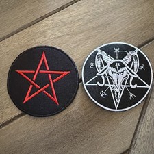 Pentagram embroidered Iron on patch Lot Goth Dark. One Of Each Shown Red / Black