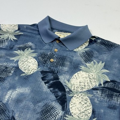 Bamboo Cay Polo Shirt Mens Large Blue Pineapple Hawaiian AeroCool Resortwear