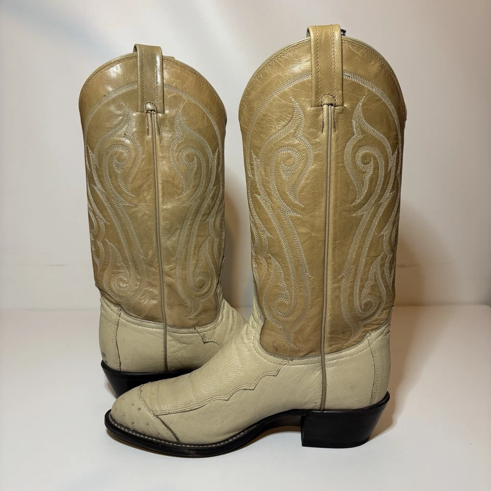 Botas vaqueras occidentales vintage Tony Lama lisas avestruz blancas crema para hombre talla 7 D Foto 4 de 4