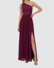 Adrianna Papell Women's Purple One Shoulder Chiffon Gown Dress Size 8