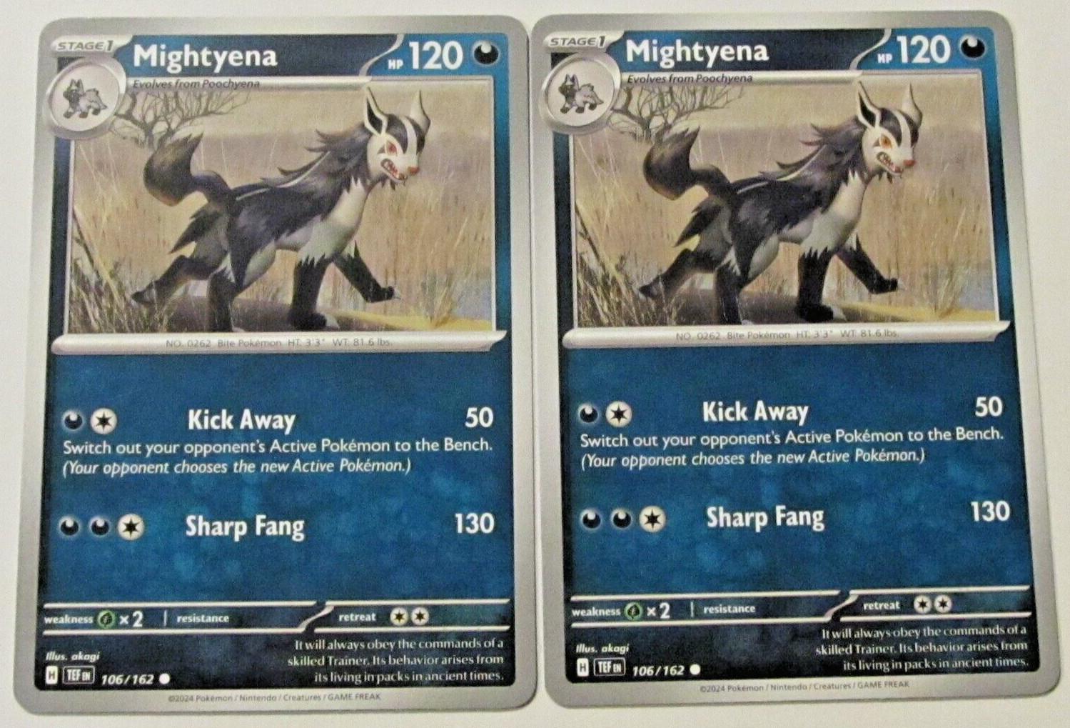 2 POKEMON CARD TCG/MIGHTYENA/106/162/COMMON/2024/COLLECTIBLE
