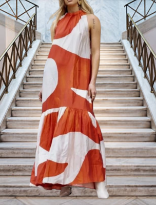 H&M LIMITED EDITION Voluminous Maxi Red/cream Dress sz M | eBay