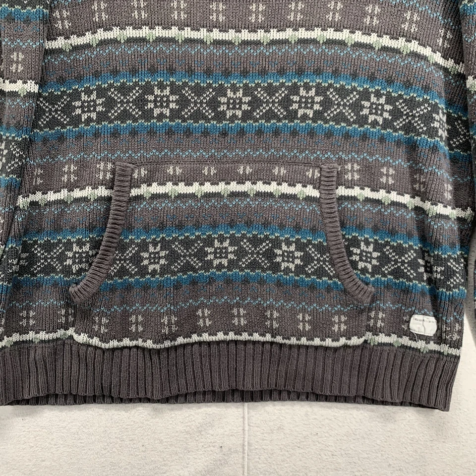 Suéter Grunge Grueso Moderno Gris Azul Blanco Fair Isle Con Capucha Usado Foto 4 de 4