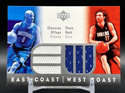 '04 UD East/West Coast Steve Nash Chauncey Billups NM+ NBA Dual Game Worn Jersey