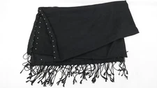 Pashmina Scarf Black Stole Tasseled Shawl Wrap With Crystal Border 79" Long   TF