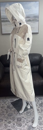 MACKAGE BREENA Women’s Long Rain Coat Jacket Drawcord Waist Hood sz Large Cream - Picture 7 of 16