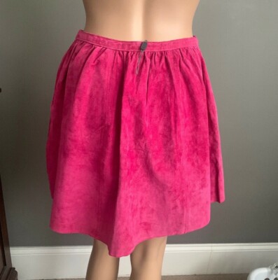 $435 PJK Patterson J. Kincaid Ryley Leather Suede A-line Mini Skirt Pink Fuchsia
