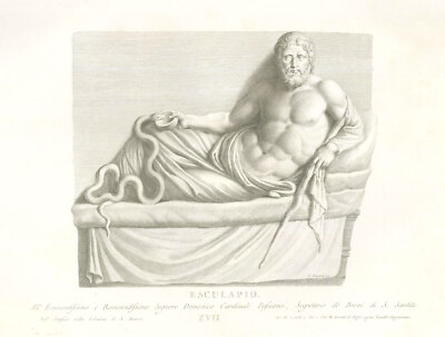 Zanetti's Ancient Statues - 18th Century Engraving, Asclepius, God of Medicine
