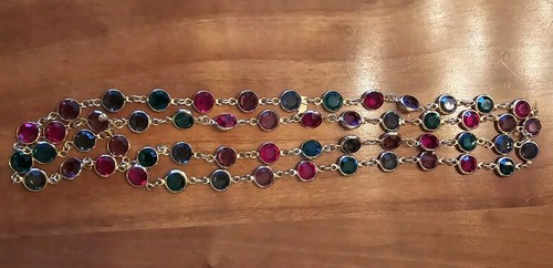 Swarovski Bezel Necklace Green Red/Pink Lavendar Gold Plated 8mm 36" Christmas - Picture 3 of 5
